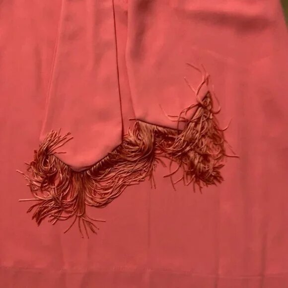 TRINA TURK Coral Orange 1/2 Button Belted Fringe Shift Dress Sleeveless - Picture 3 of 9